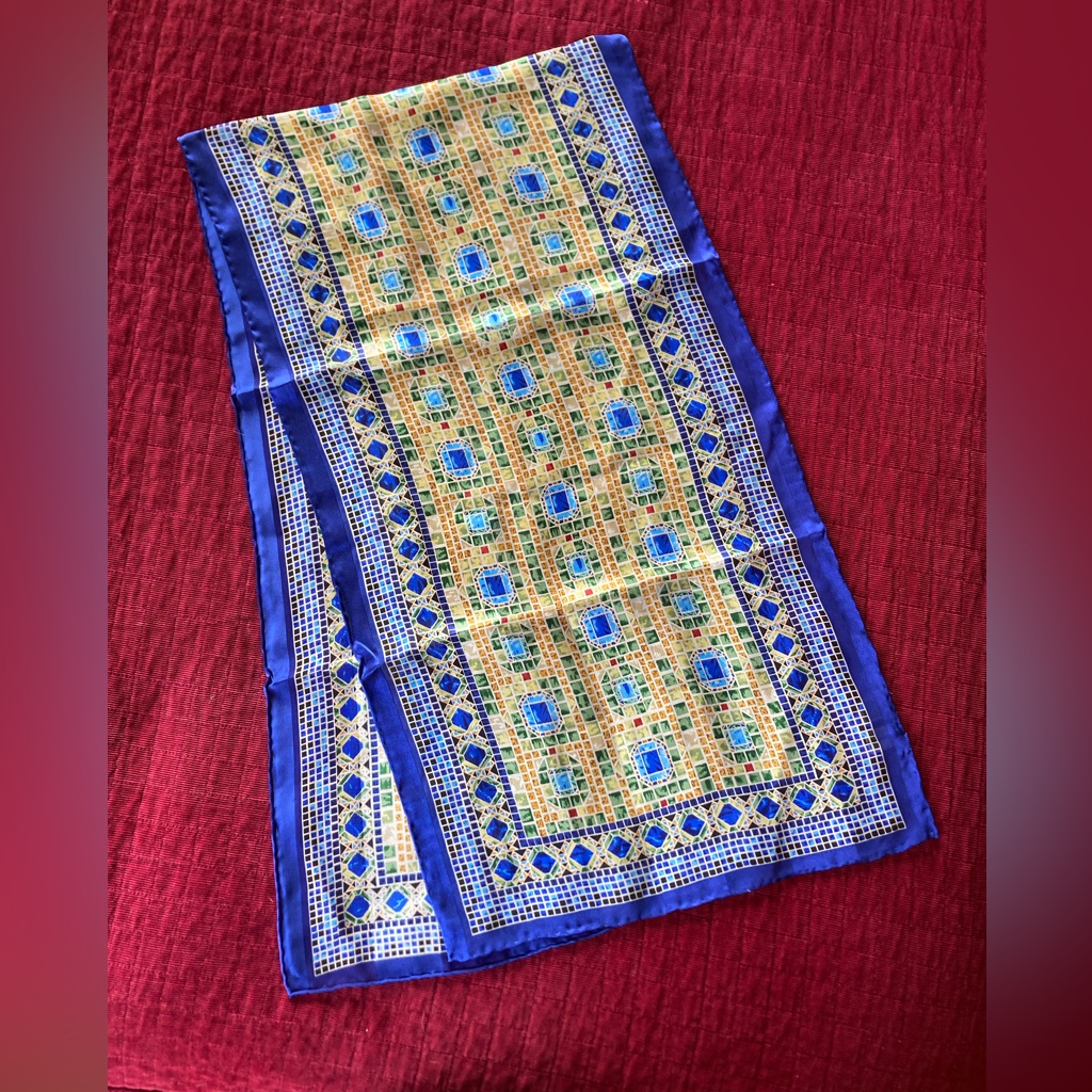 Blue  Yellow Geometric Silk Scarf